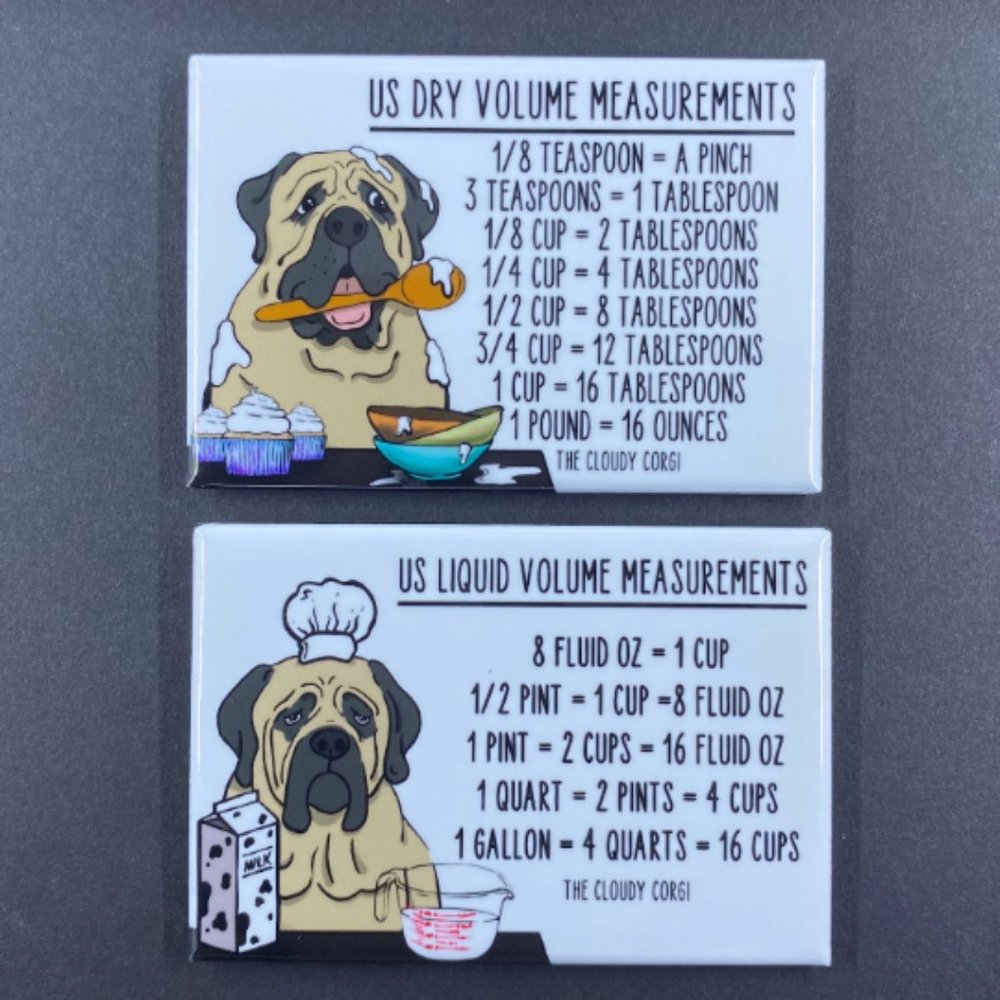 English Mastiff Dog Measuring Chart Magnet Set Kitchen Cooking Baking Guide